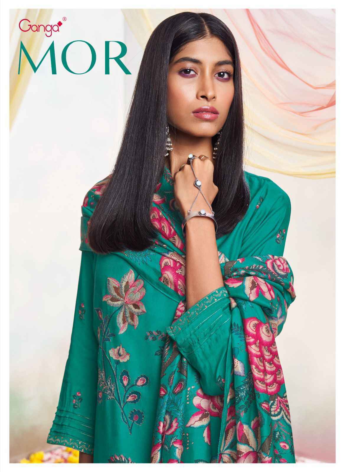 Ganga Mor Bemberg Silk Pashmina salwar kameez wholesale price ( 6 pcs catalog )