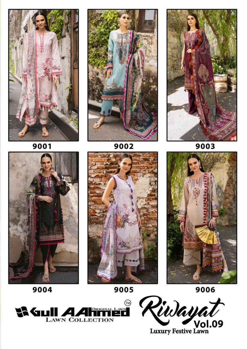 Gull Aahmed Riwayat Vol 9 Wholesale Lawn Cotton Pakistani Suits ( 6 pcs Catalogue )