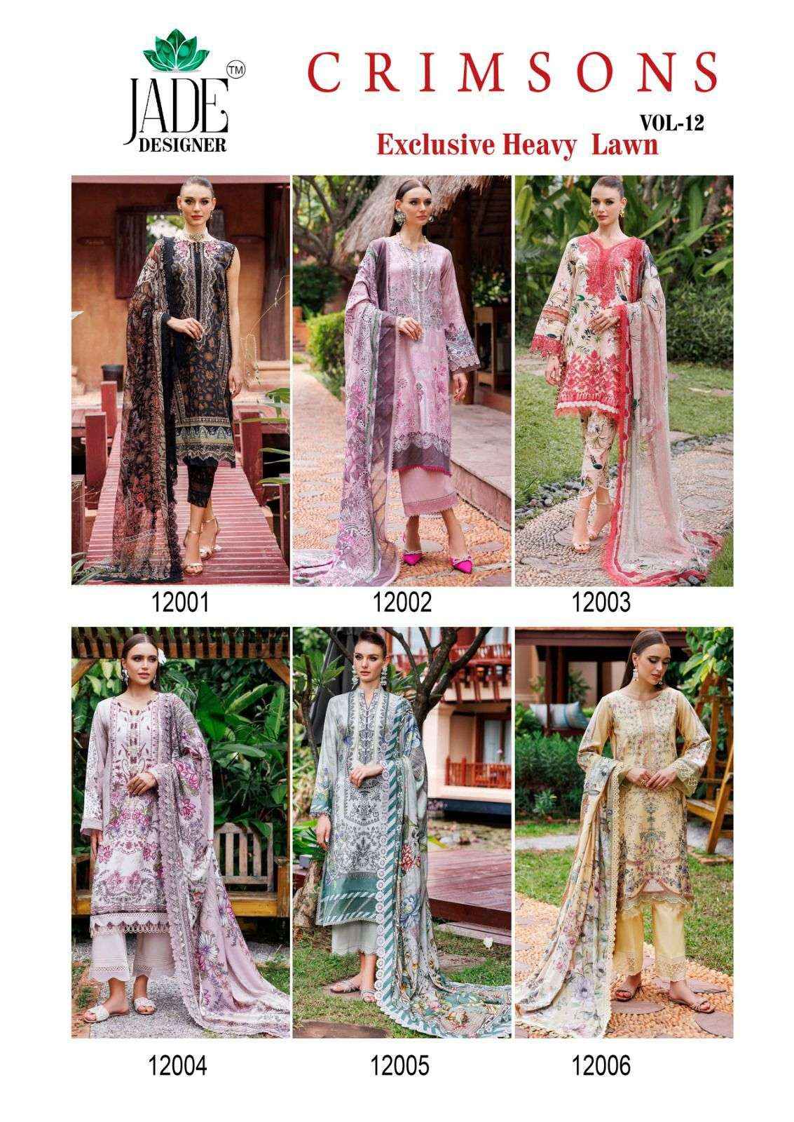 JADE CRIMSON VOL 12 WHOLESALE LAWN COTTON PAKISTANI SALWAR KAMEEZ ( 6 PCS CATALOGUE )