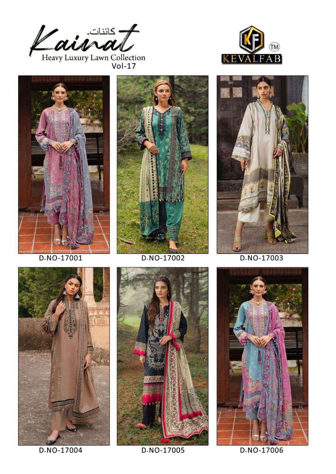 Keval Fab Kainat Vol-17 Wholesale Lawn Cotton Pakistani Dress Material ( 6 Pcs Catalogue )