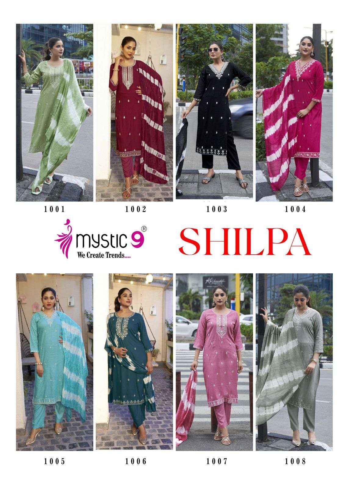 MYSTIC 9 SHILPA VOL 1 WHOLESALE RAYON READYMADE SUITS ( 8 PCS CATALOGUE )