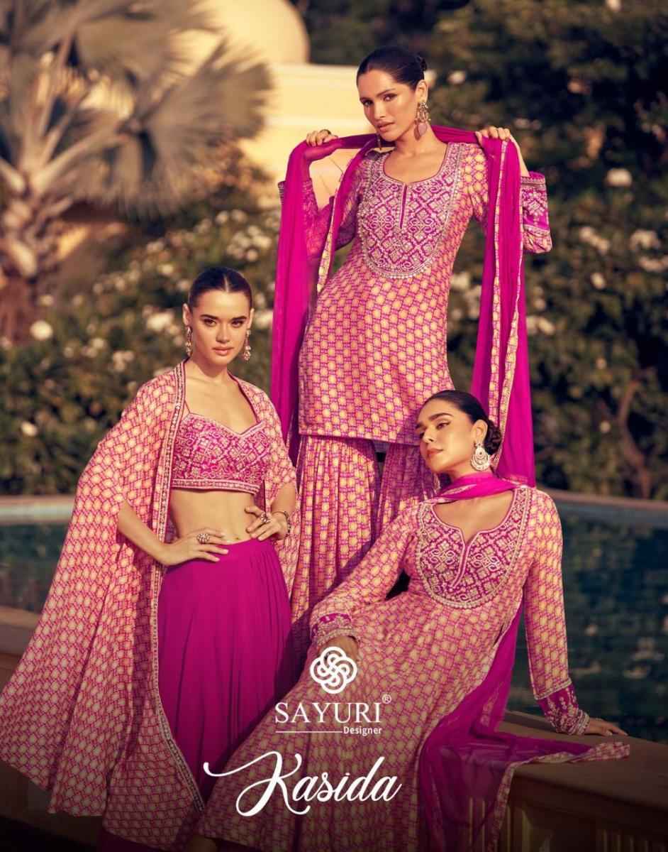 Sayuri Designer Kasida Readymade Chinon silk  salwar kameez wholesale price ( 3 pcs catalog )