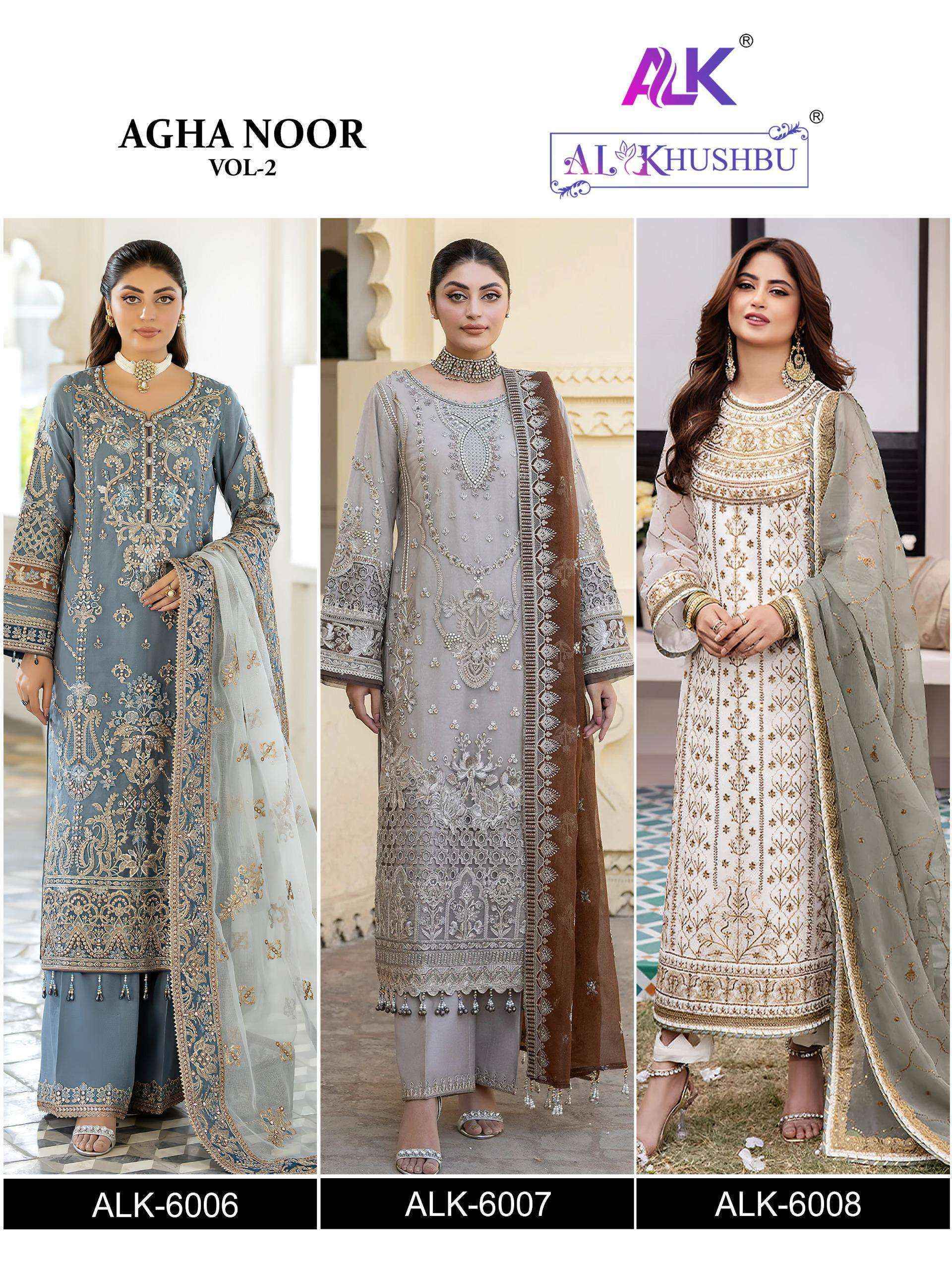 Al Khushbu Agha Noor 2 Wholesale Georgette Dress Madterial  ( 3 pcs Catalogue )
