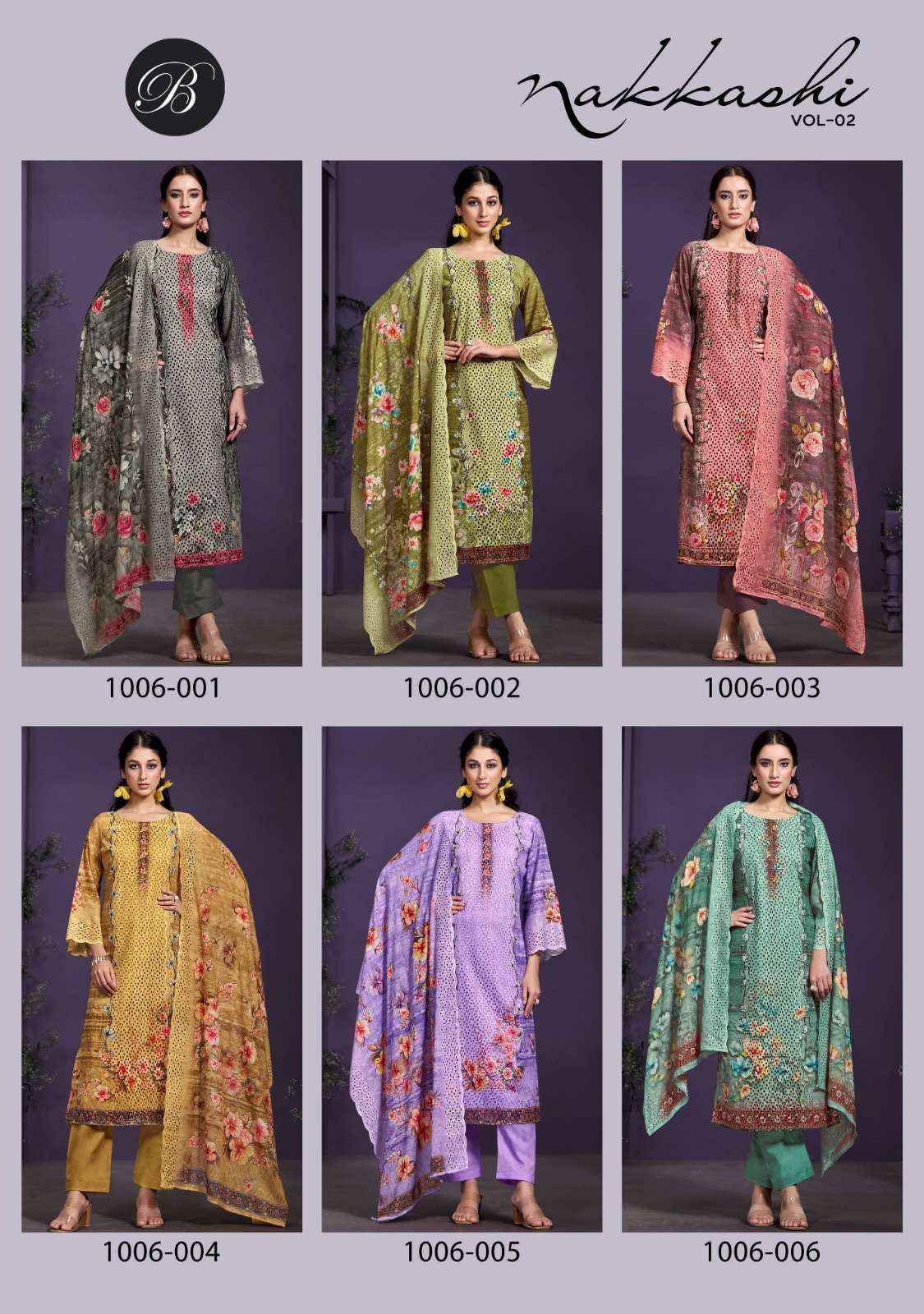 BELLIZA DESIGNER NAKKASHI VOL 2 WHOLESALE COTTON SALWAR KAMEEZ ( 6 PCS CATALOGUE )