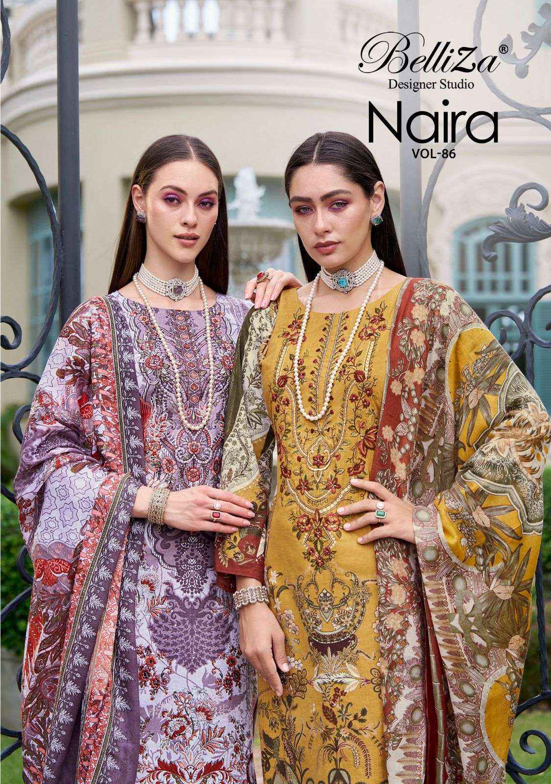 BELLIZA DESIGNER STUDIO NAIRA VOL 86 COTTON DIGITAL PRINTS WITH FANCY WORK SALWAR KAMEEZ  WHOLESALE PRICE ( 8 PCS CATALOG )