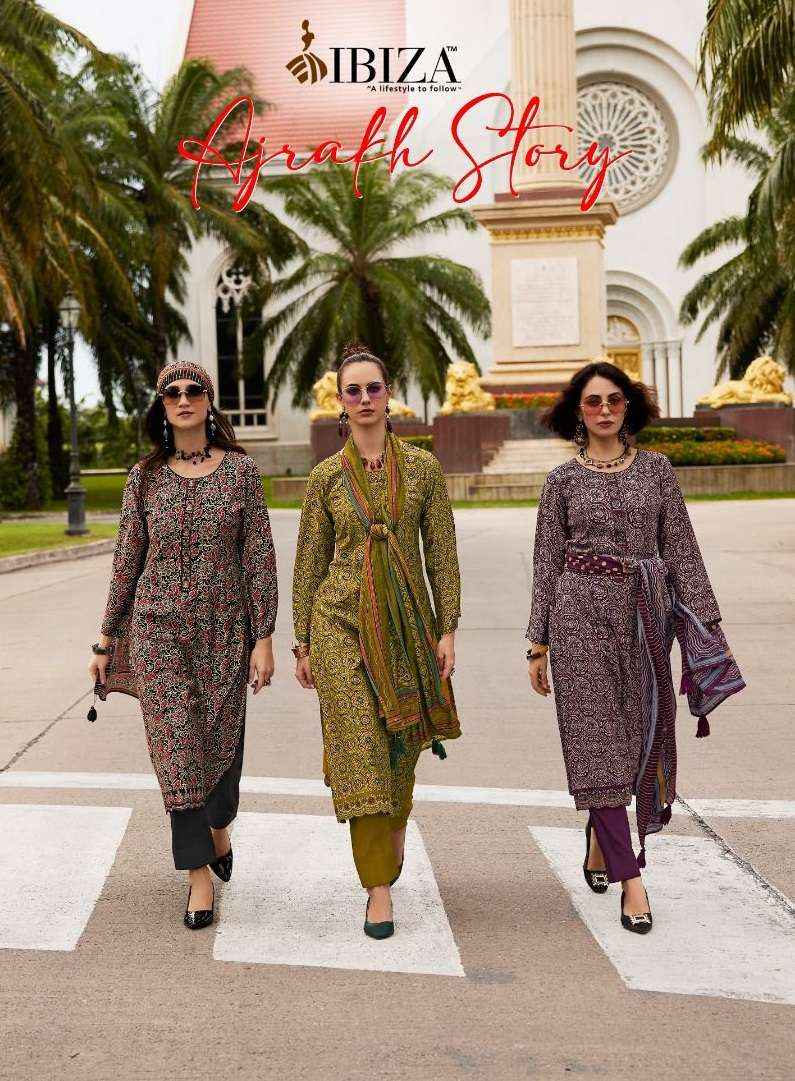 IBIZA AJRAKH STORY VISCOSE PRINT WITH EMBROIDERY WORK SUIT  SALWAR KAMEEZ WHOLESALE PRICE ( 8 PCS CATALOG )