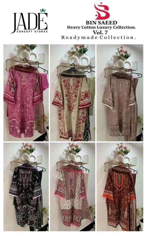 JADE BIN SAEED VOL 7 LAWN COTTON READY MADE SUITS ( 6 PCS CATALOGUE )