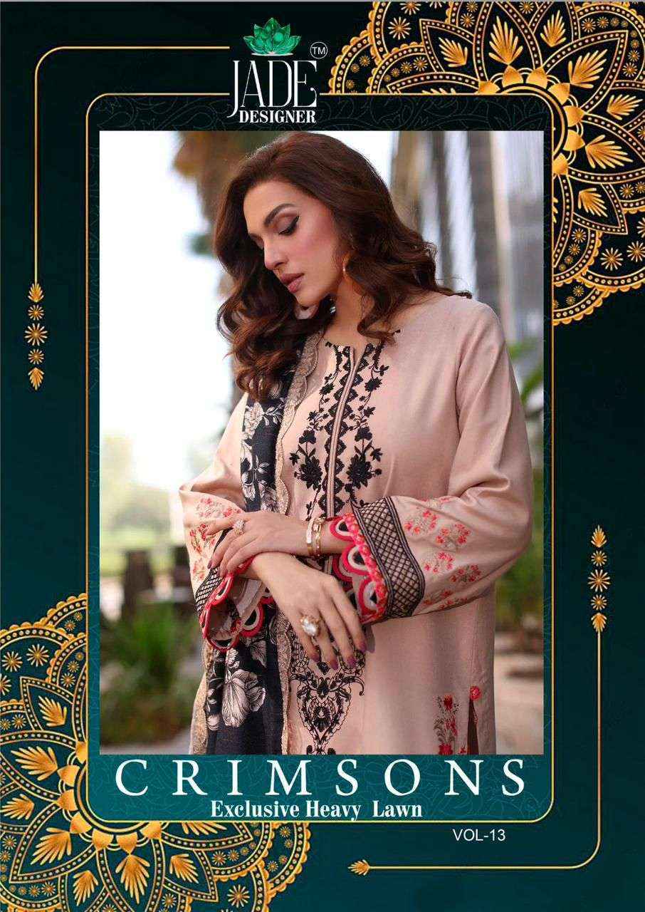 JADE CRIMSON EXCLUSIVE HEAVY LAWN COLLECTION VOL 13 LAWN SAWLWAR KAMEEZ WHOLESALE PRICE ( 6 PCS CATALOG )