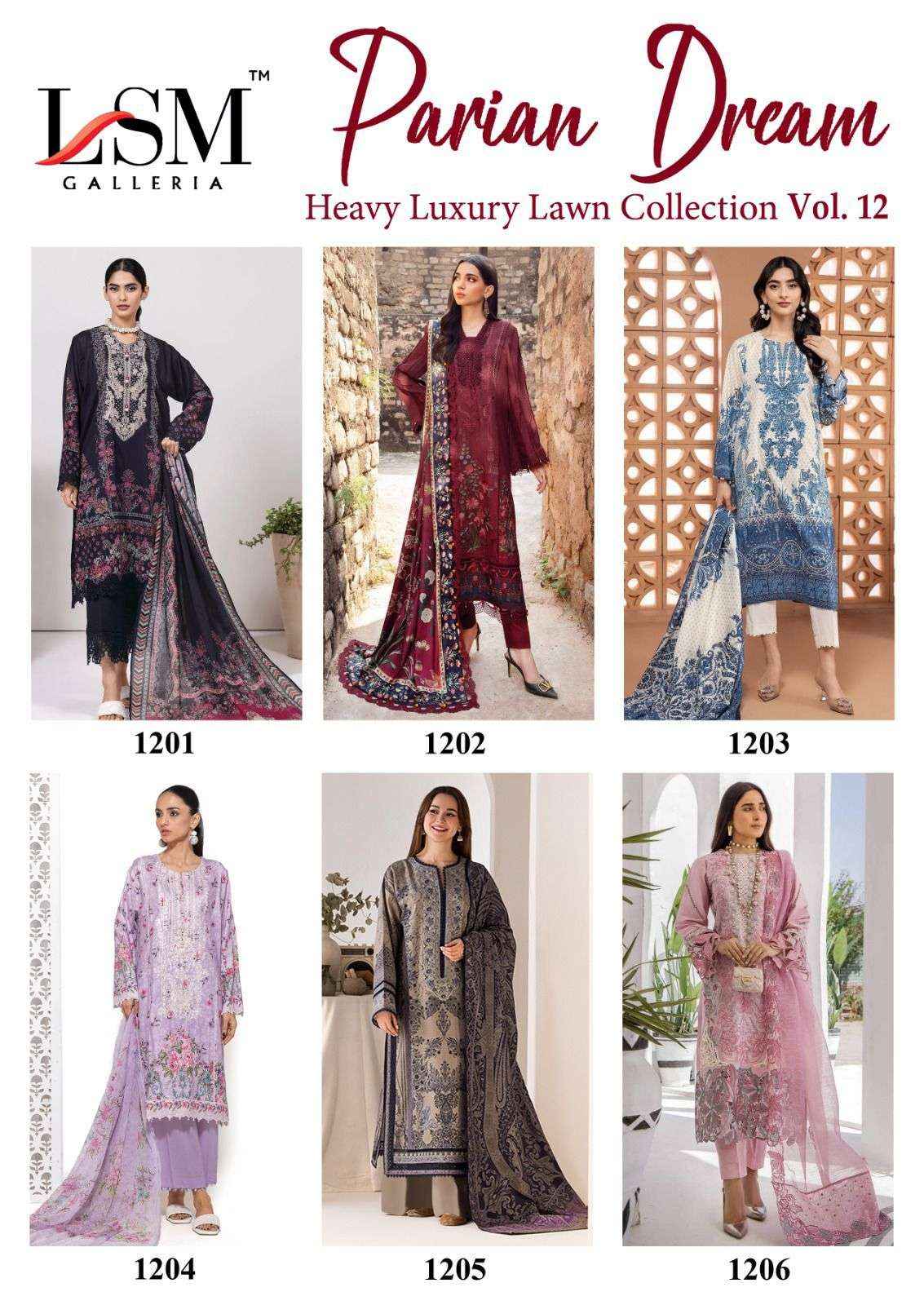 LSM GALLERIA PARIAN DREAM VOL 12 LAWN COTTON DRESS MATERIAL ( 6 PCS CATALOG )