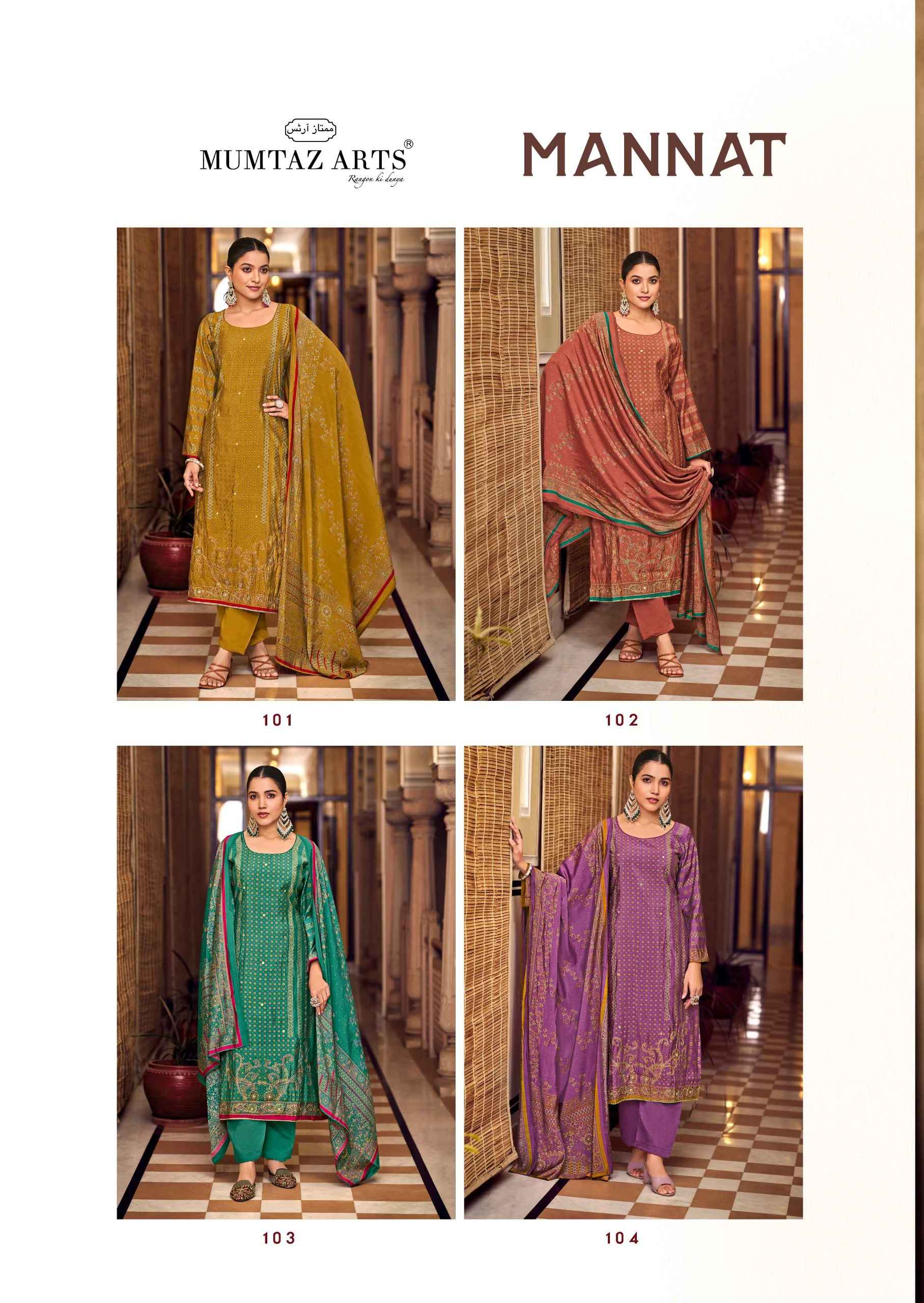 Mumtaz Arts Nayaab Mannat Wholesale Viscose Maslin Salwar Kameez ( 4 Pcs Catalogue )