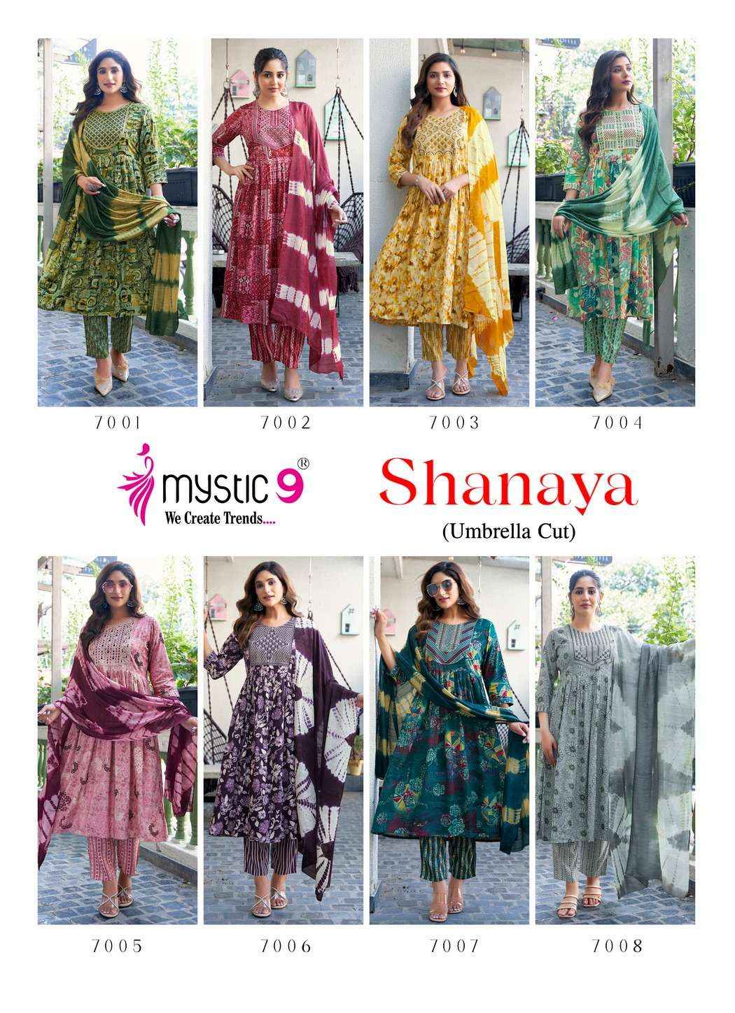 MYSTIC 9 SHANAYA VOL 7 WHOLESALE RAYON FOIL PRINT NAIRA CUT ( 8 PCS CATALOGUE )