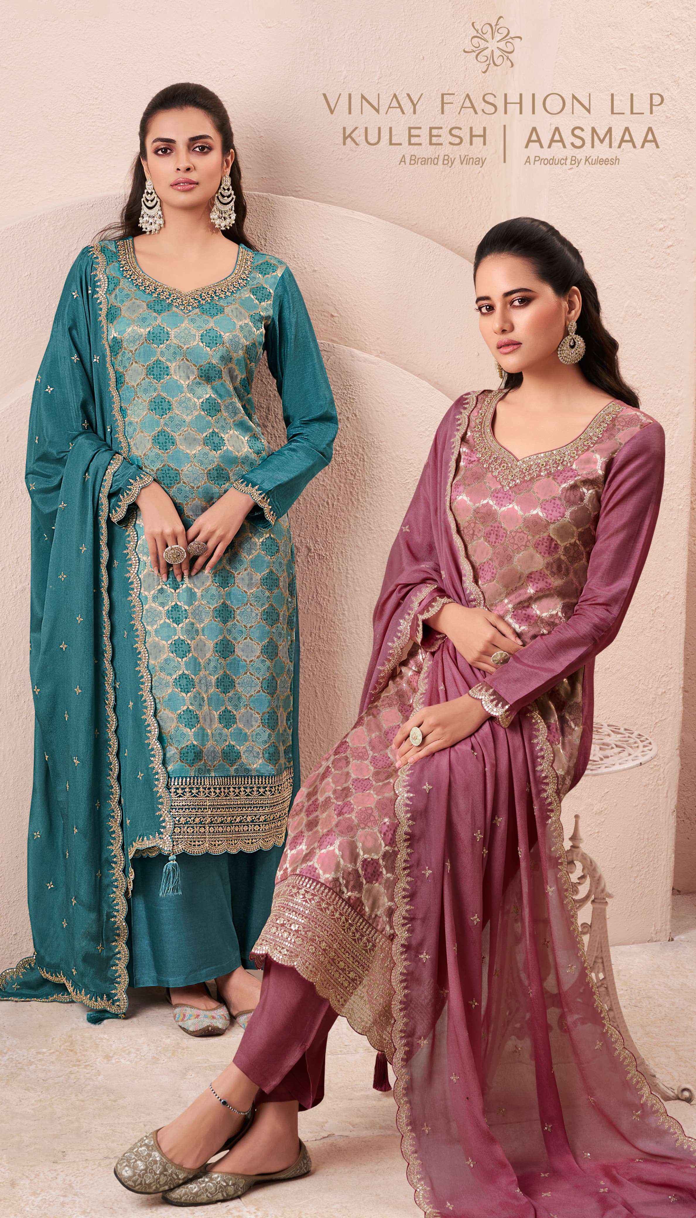 VINAY FASHION KULEESH AASMAA SILK DESIGNER DRESS MATERIAL ( 4 PCS CATALOG )