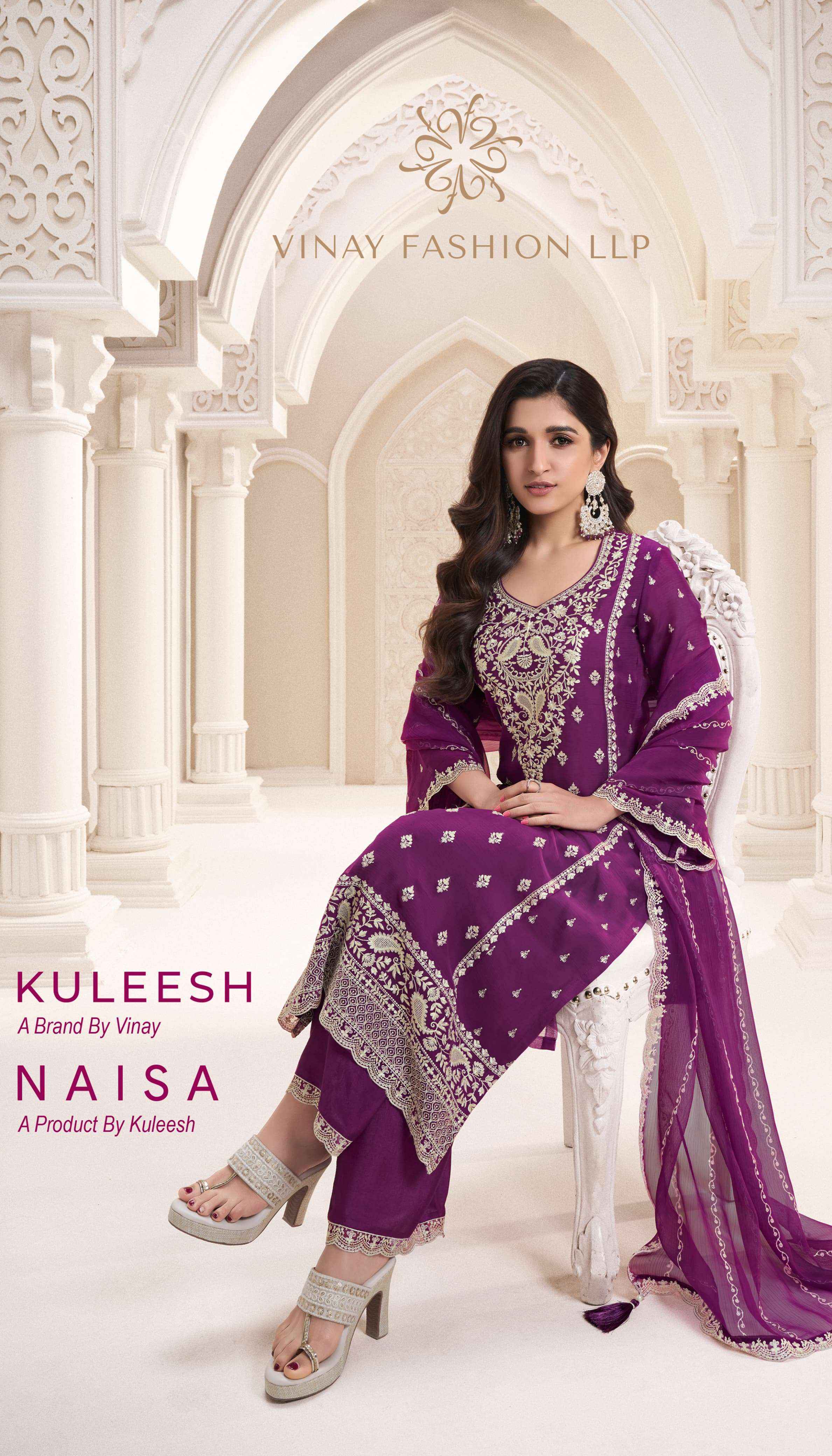 VINAY FASHION KULEESH NAISHA WHOLESALE SILK HEAVY DESIGNER WORK SUIT ( 6 PCS CATALOG )