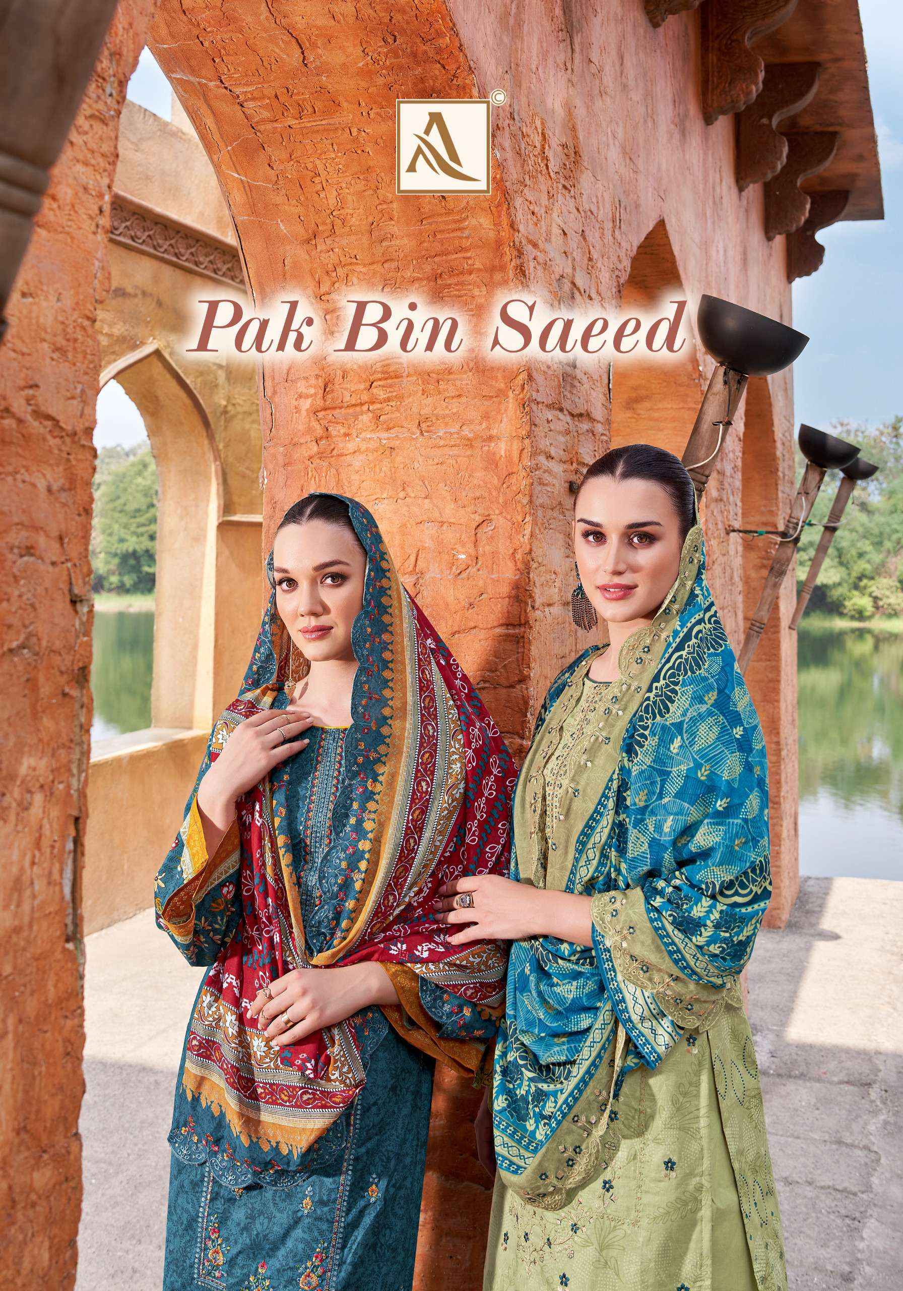 ALOK SUITS PAK BIN SAEED COTTON WITH EMBROIDERY DRESS MATERIAL ( 6 PCS CATALOGUE )