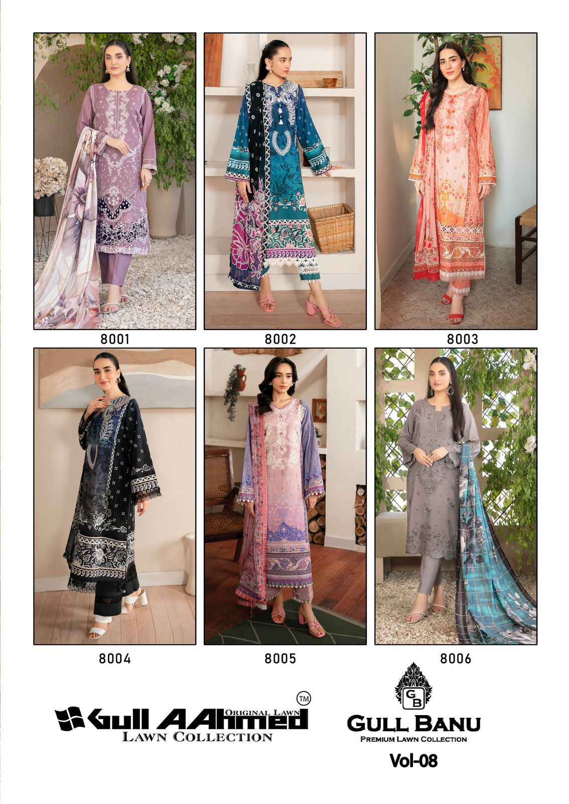 Gull A Ahmed Gull Banu Vol 8 Lawn Pakistani Suits ( 6 Pcs Dress Material )