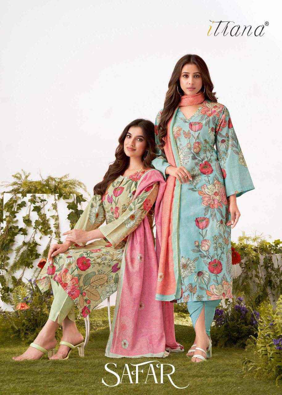 ITRANA SAFAR LAWN COTTON DIGITAL PRINT WITH HAND WORK SUIT SET WHOLESALE PRICE ( 6 PCS CATALOG )