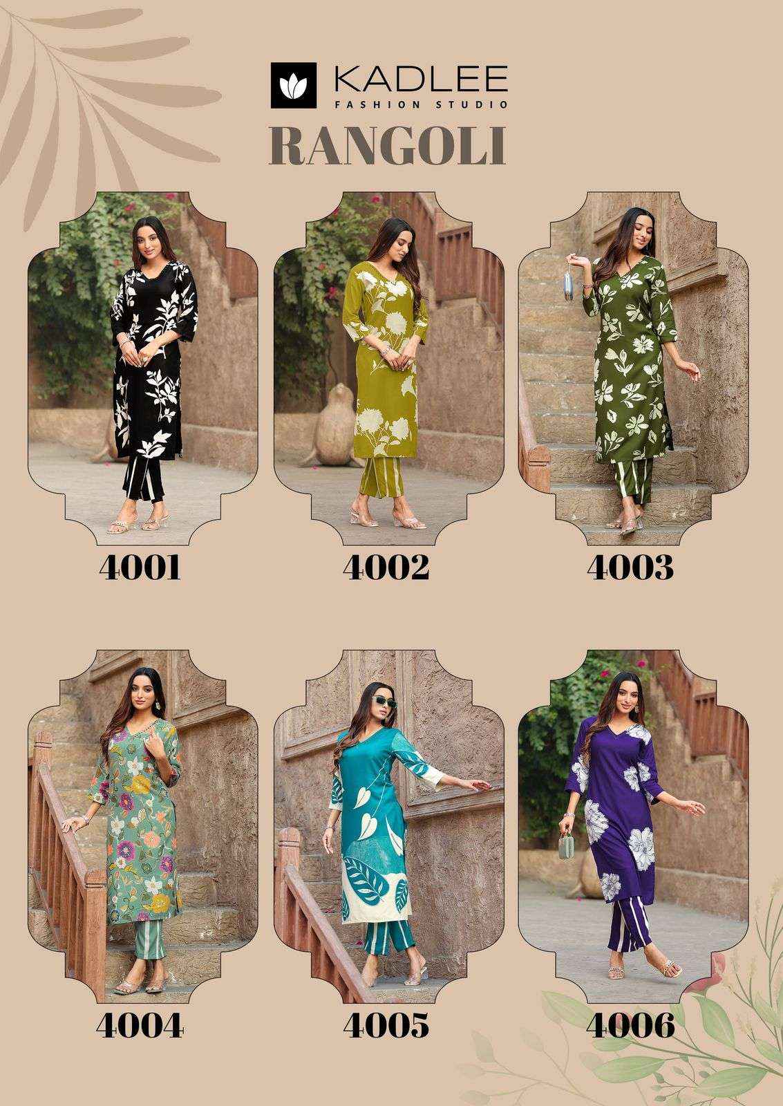 KADLEE FASHION RANGOLI RAYON PRINT FANCY KURTI WITH PANT WHOLESALE PRICE ( 6 PCS CATALOG )