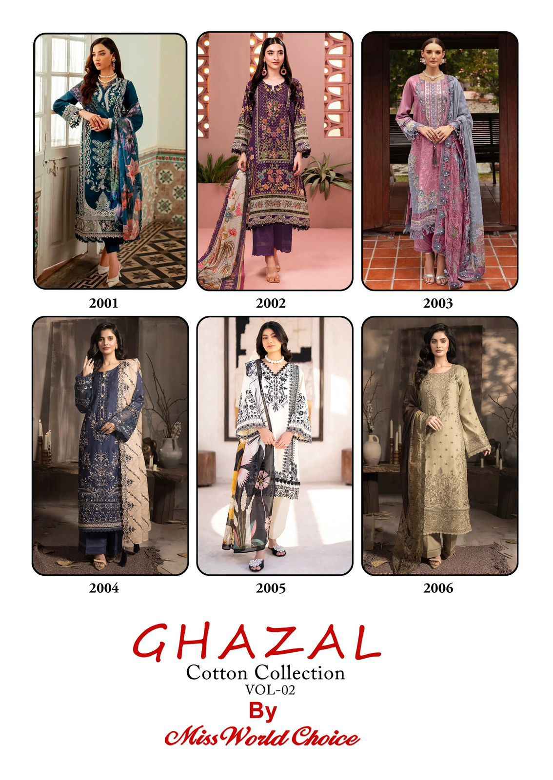 Miss World Choice Ghazal Vol 2 Cotton Pakistani Suits ( 6 Pcs Catalogue )