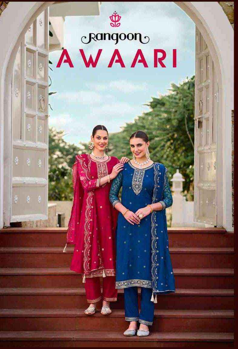 Rangoon Awaari wholesale Muslin Jacquard Designer Readymade Suits ( 4 Pcs Catalogue )