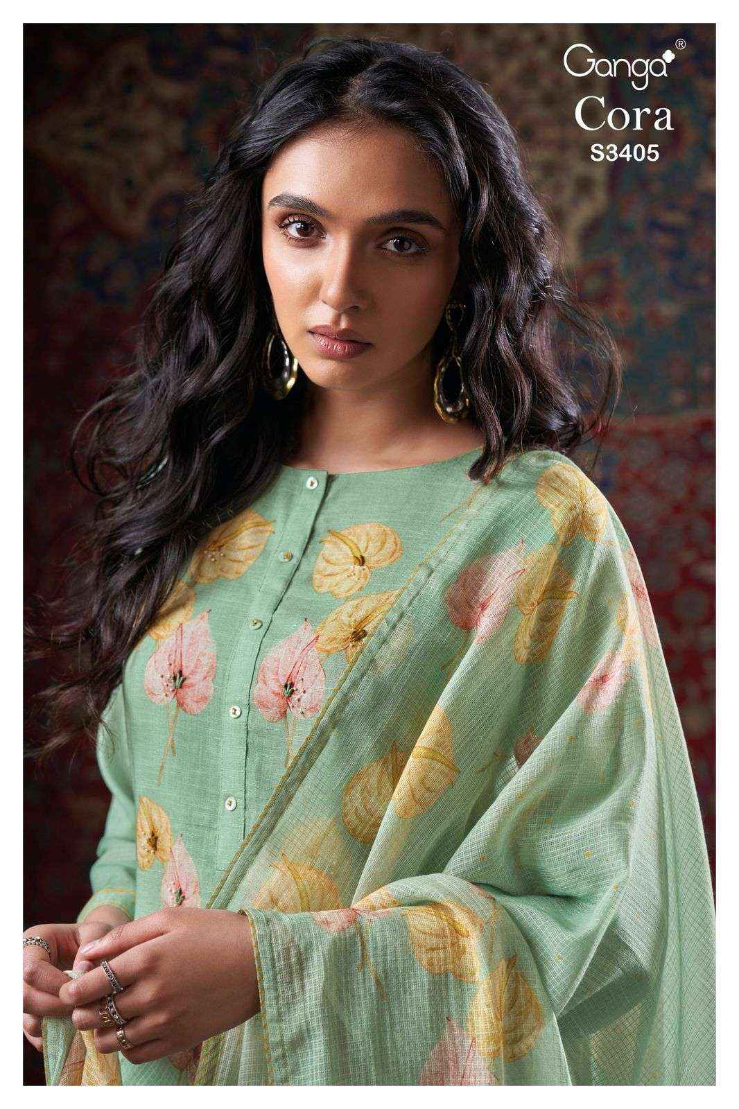 Ganga Fashion Cora 3405 Fancy Work Cotton Salwar Kameez Wholesale Price ( 4 Pcs Catalog )