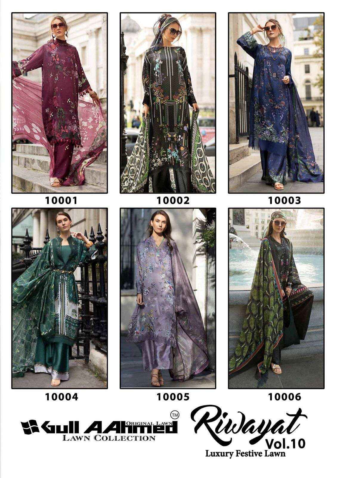 Gul Ahmed Riwayat Vol 10 Printed Pure Lawn Salwar Kameez Wholesale Price ( 6 Pcs Catalog )