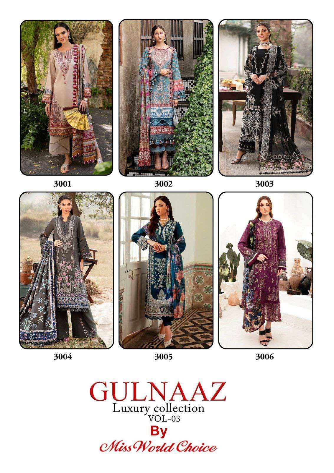 Miss World Choice Gulnaaz Vol 3 Printed Karachi Suit Wholesale Price ( 6 Pcs Catalog )