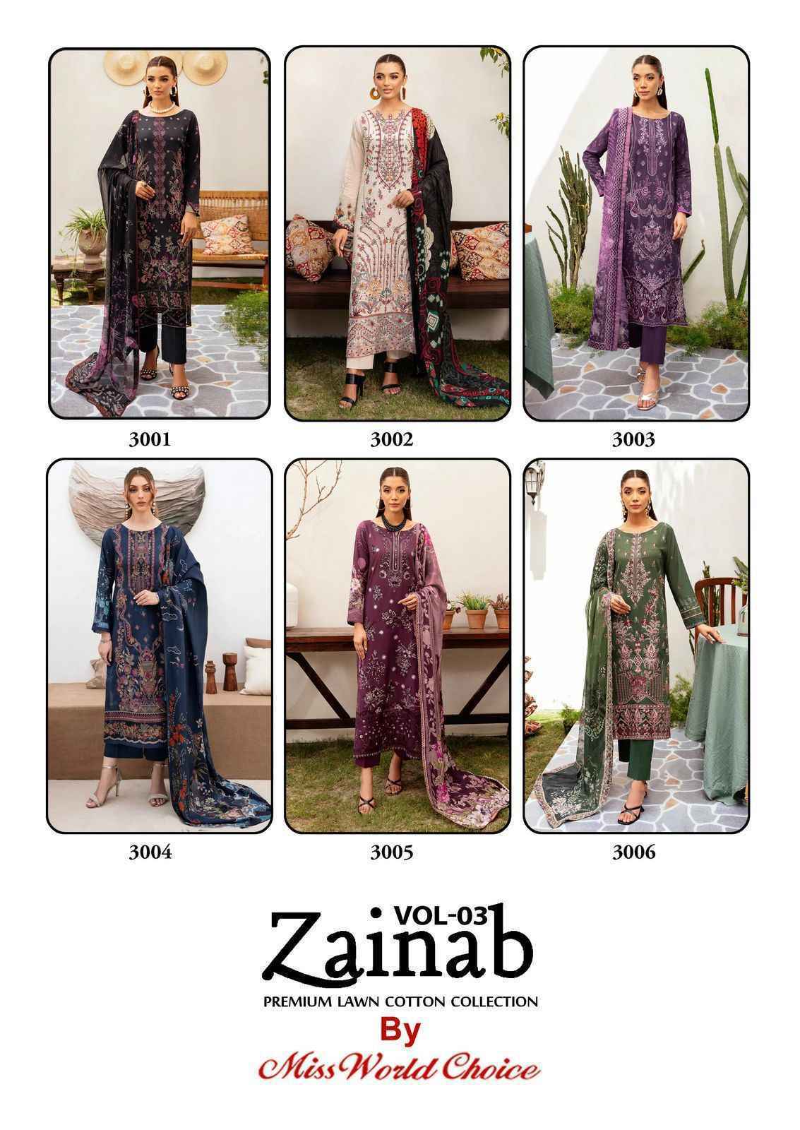 Miss World Choice Zainab Vol-3 Lawn Cotton Pakistani Suits (6 pcs Catalogue)