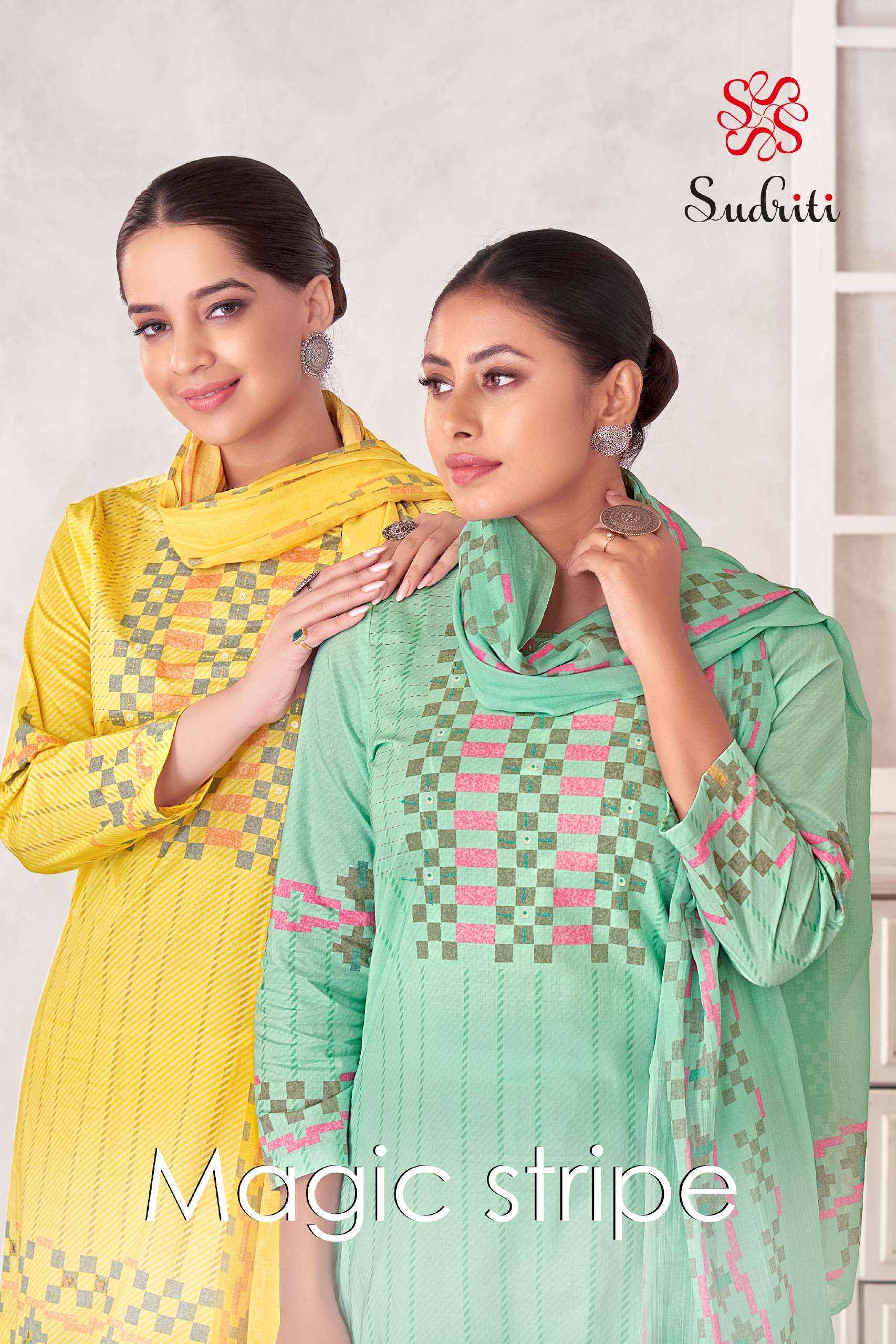 Sudriti Magic Stripe Lawn Cotton Dress Material - Surat Wholesale Market ( 6 pcs Catalogue )