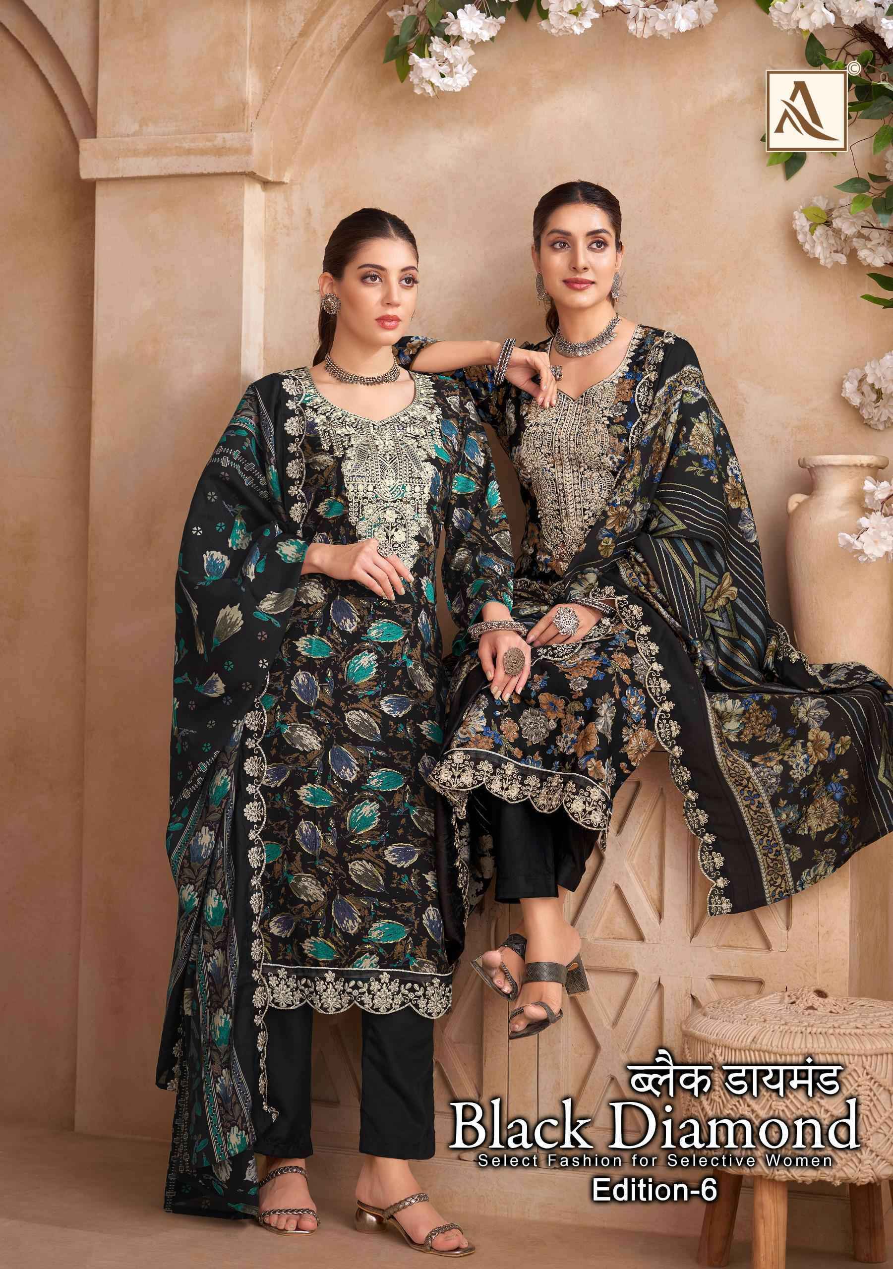 Alok Suits Black Diamond Edition-6 Rayon Dress Material Wholesale Market (6 pcs Catalogue)