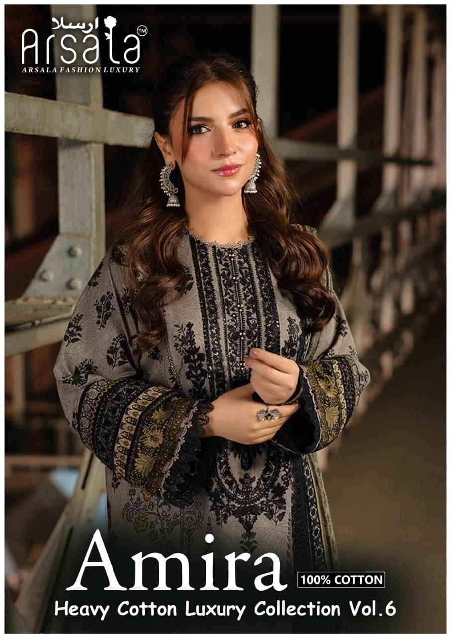 Arsala Fashion Amira Vol 6 Lawn Cotton Dress Material Wholesale Price ( 6 pcs Catalogue )