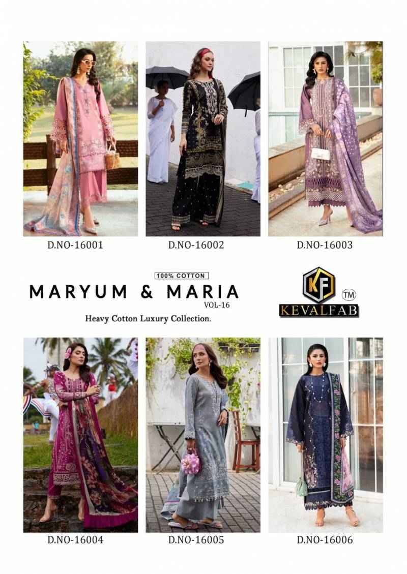 Keval Maryum And Maria Vol 16 Cotton Pakistani Suits Wholesale Price ( 6 Pcs Catalogue )