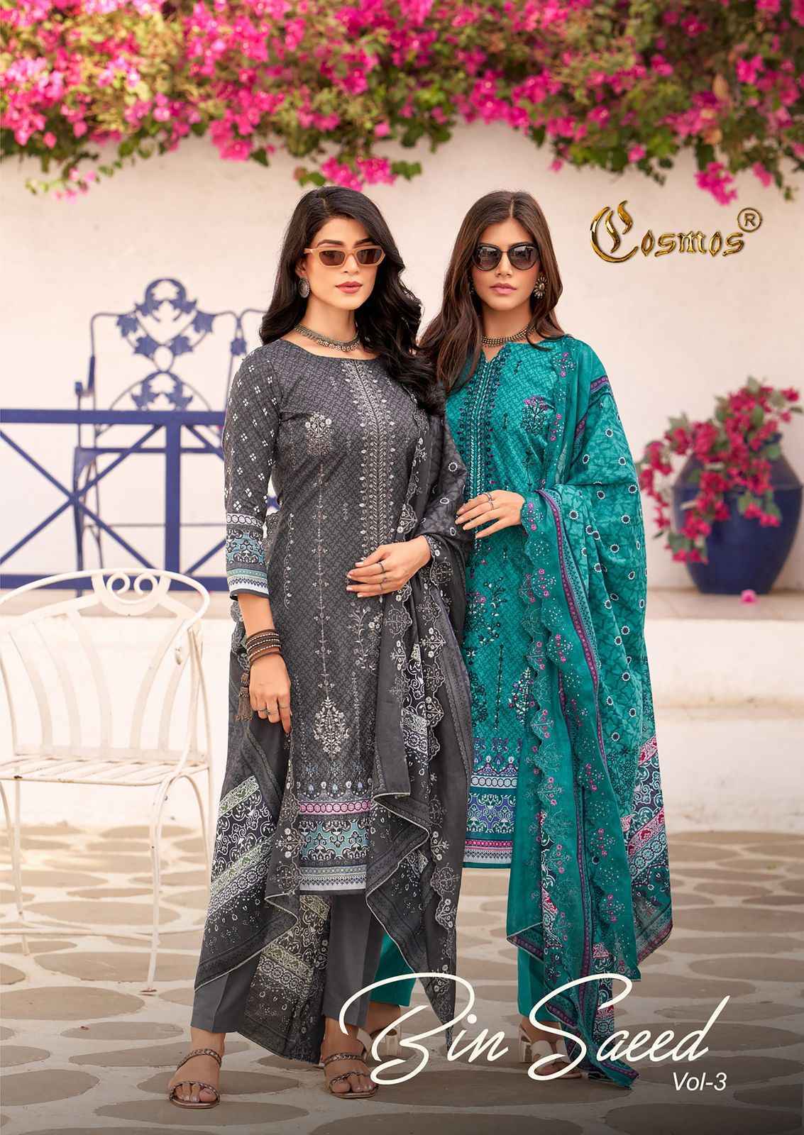 COSMOS BIN SAEED VOL -3 LAWN COTTON WITH HEAVY SELF EMBROIDERY SALWAR KAMEEZ WHOLESALE RATE ( 8 PCS CATALOG )