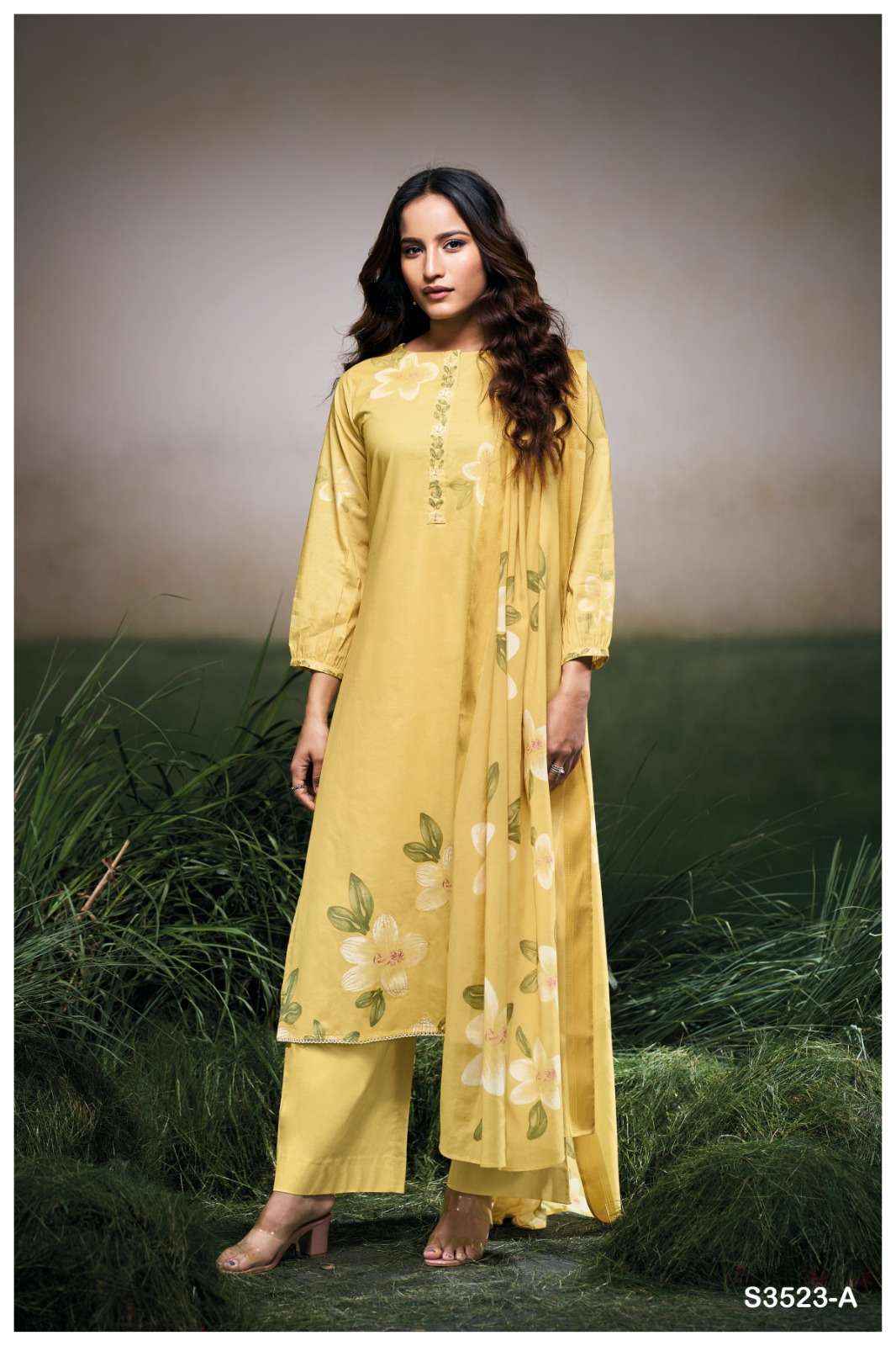 GANGA FARYAT 3523 COTTON PRINTED WITH DESIGNER SUIT WHOLESALE PRICE ( 4 PCS CATALOG )