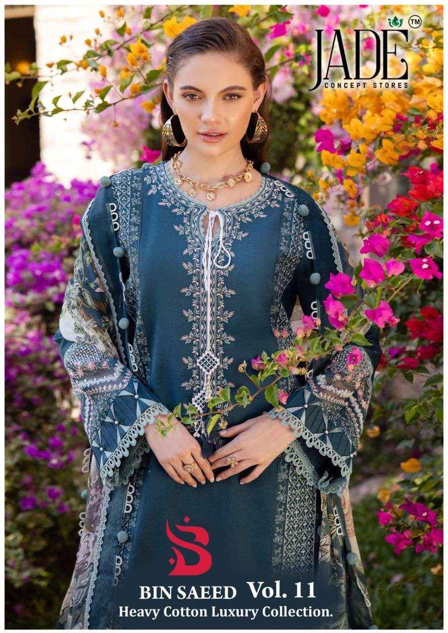 JADE BIN SAEED HEAVY COTTON LUXURY COLLECTION VOL 11 READYMADE SUIT WHOLESALE RATE ( 6 PCS CATALOG )