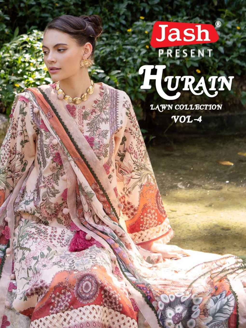 JASH HURAIN VOL-4 PURE LOWN COTTON DRESS MATERIAL AT WHOLESALE PRICE ( 6 PCS CATALOGUE )