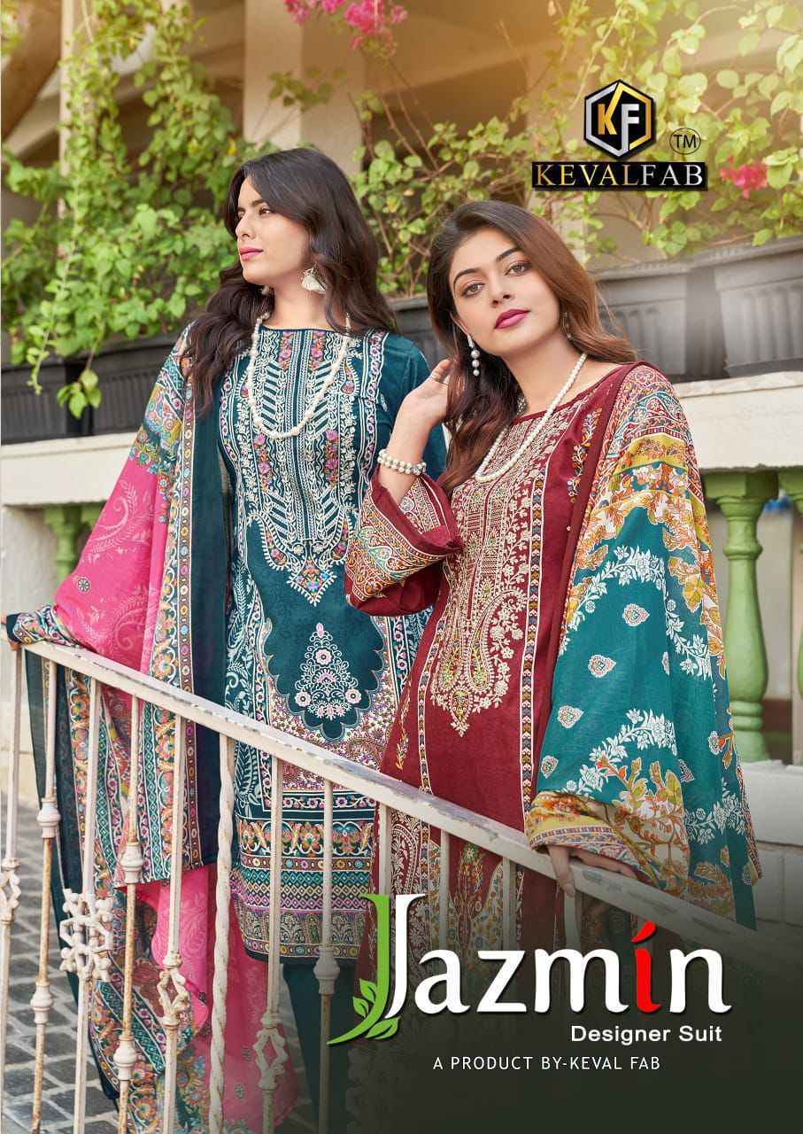 KEVAL FAB JAZMIN COTTON EMBROIDERED DRESS MATERIAL AT WHOLESALE PRICE ( 8 PCS CATALOG )