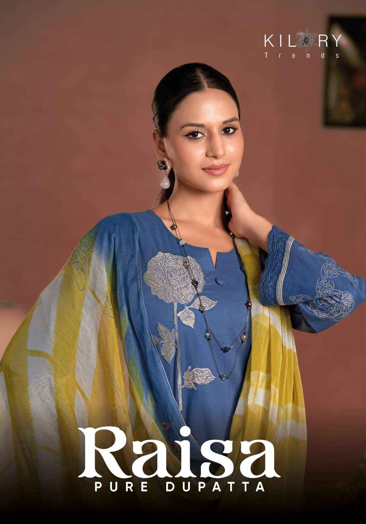 KILORY TRENDS RAISA LAWN COTTON PRINT WITH FANCY WORK SUIT WHOLESALE WHOLESALE RATE ( 3 PCS CATALOG )