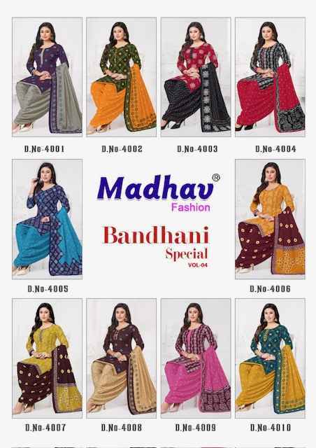 Madhav Fashion Bandhani Special Vol 4 Cotton Salwar Kameez Wholesale Rate ( 10 Pcs Catalog )