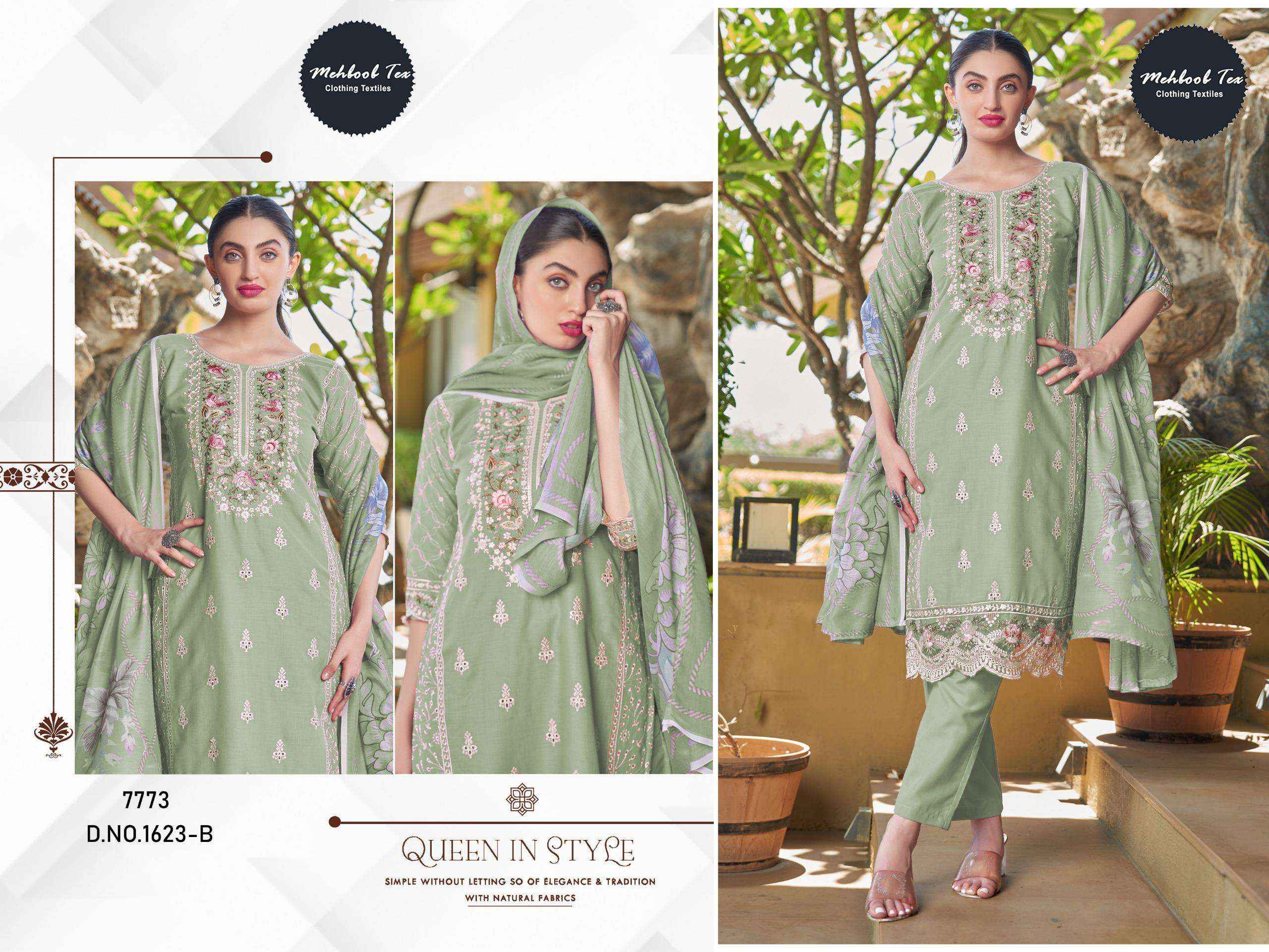 MEHBOOB TEX DESIGN NO - 1623 AB PURE COTTON PRINT HEAVY EMBROIDERED PAKISTANI SALWAR KAMEEZ WHOLESALE RATE ( 2 PCS CATALOG )