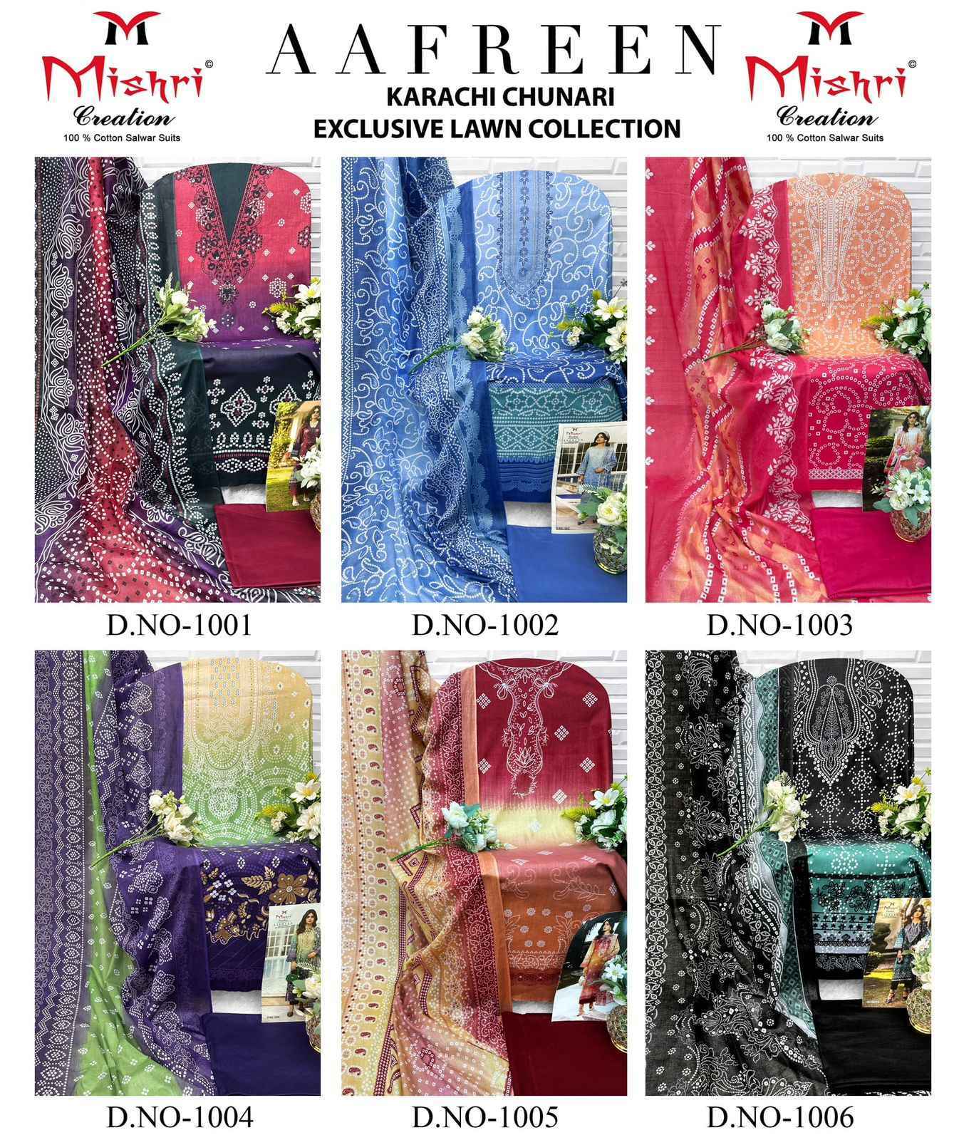 MISHRI AAFREEN HEAVY PURE LAWN COTTON DRESS MATERIAL AT WHOLESALE PRICE ( 6 PCS CATALOGUE )