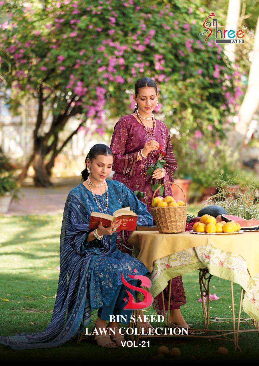 Shree Fabs Bin Saeed Lawn Collection Vol 21 Cotton Salwar Kameez Wholesale Rate ( 6 Pcs Catalog )