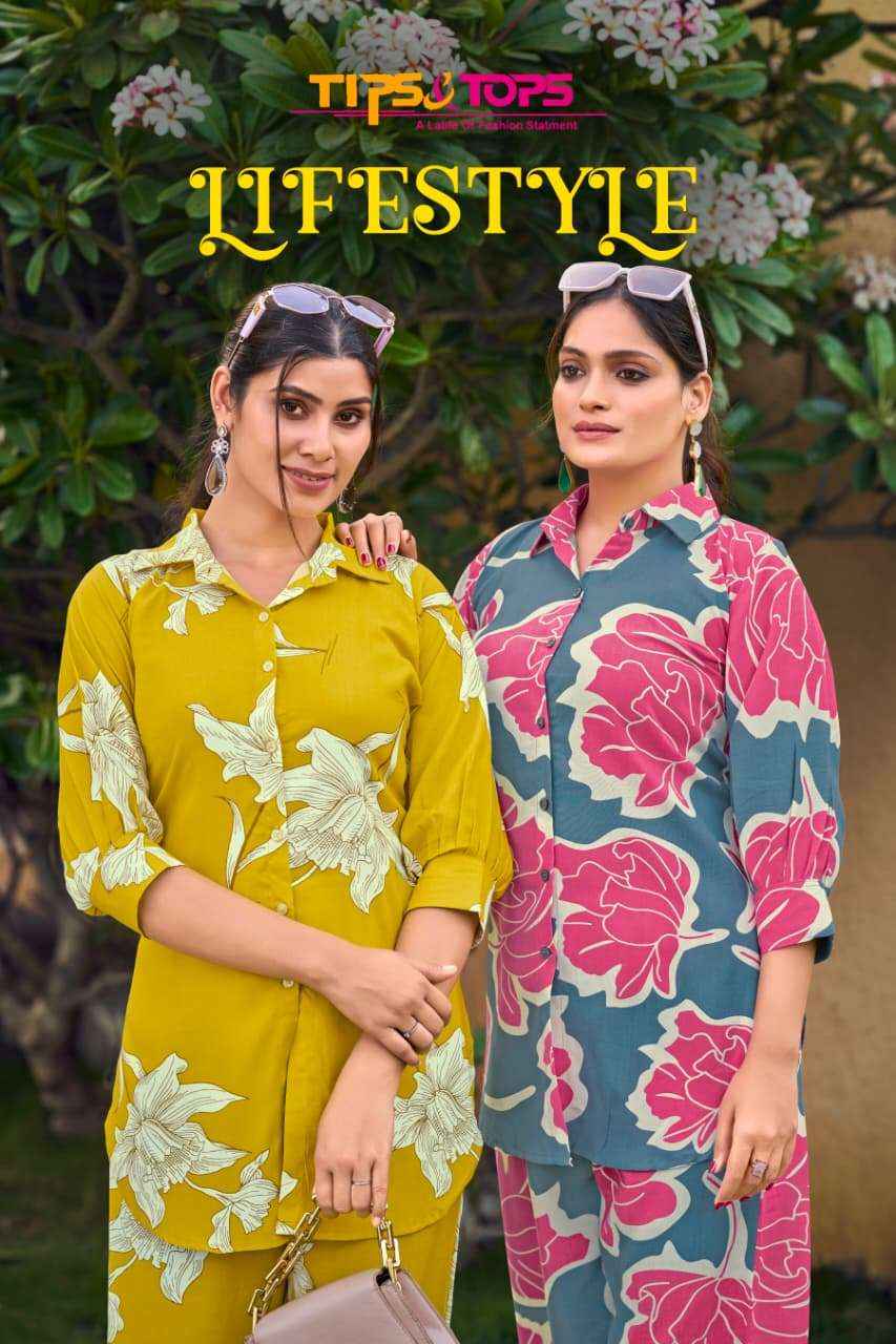 TIPS AND TOPS LIFESTYLE RAYON PRINT SHIRT PATTERN LADIES CO-ORD SET WHOLESALE PRICE ( 6 PCS CATALOG )