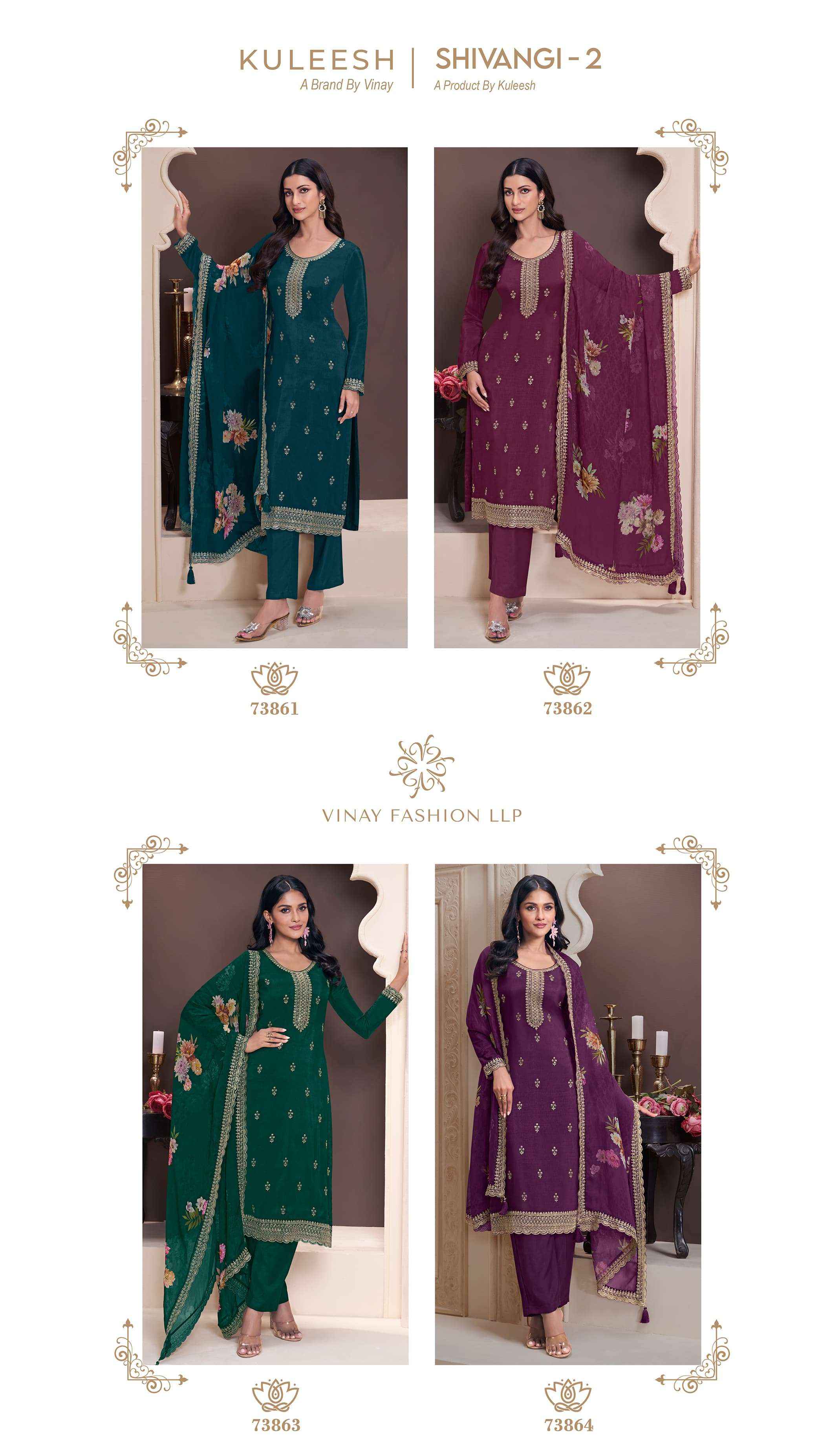 VINAY FASHION KULEESH SHIVANGI VOL 2 SILK EMBBROIDERY SUIT WHOLESALE RATE ( 4 PCS CATALPG )