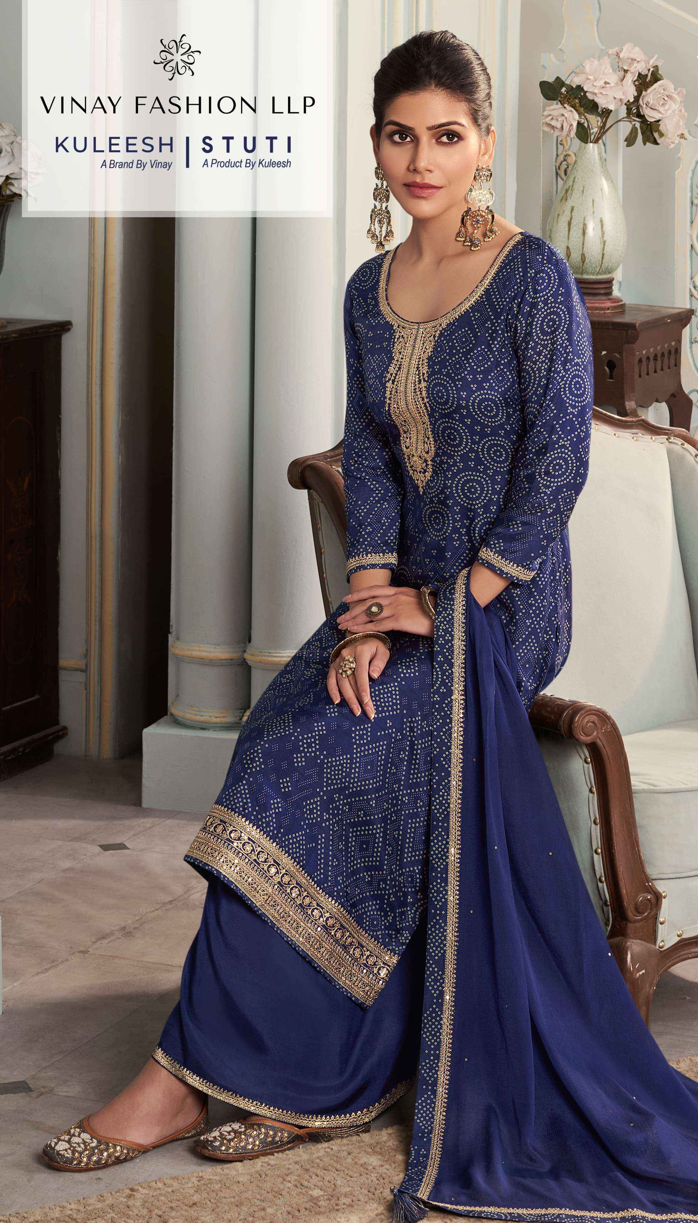 VINAY FASHION KULEESH STUTI SILK DIGITAL PRINT WITH DESIGNER WORK SUIT WHOLESALE RATE  ( 4 PCS CATALOG )