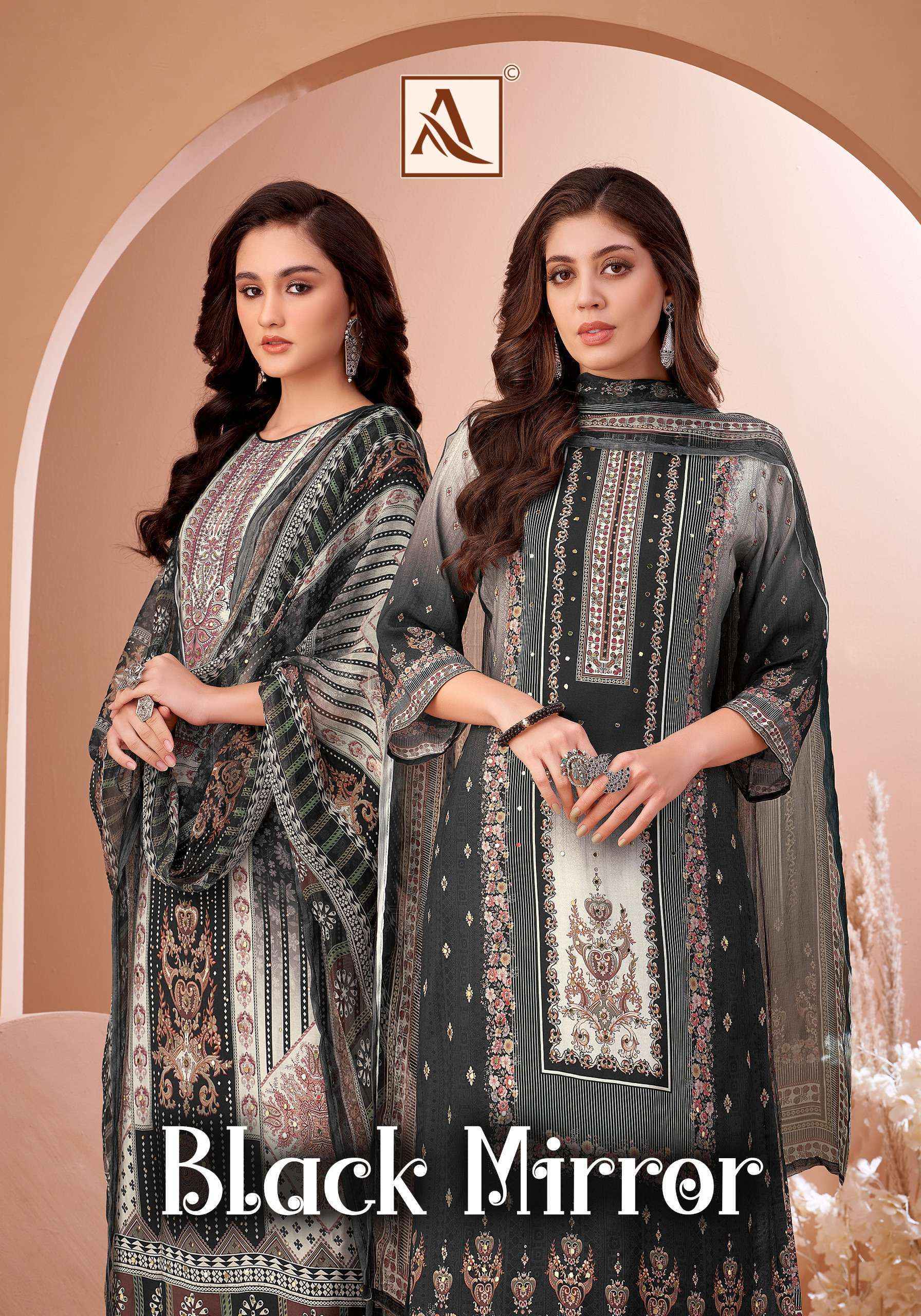 Alok Black Mirror Viscose Muslin Dress Material Wholesale Textile Surat ( 8 pcs Catalogue