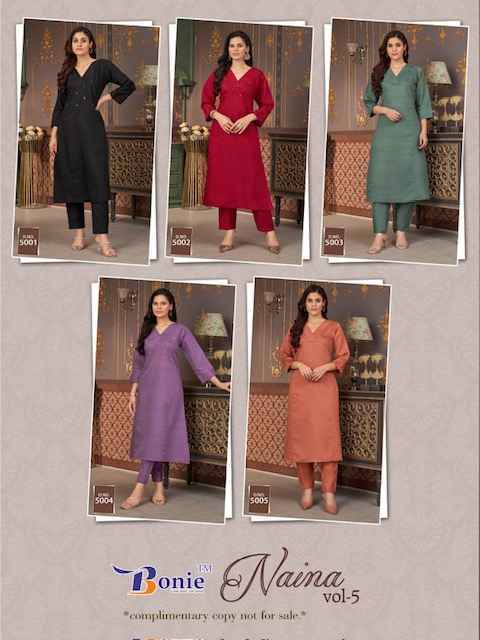 Bonie Naina Vol 5 Viscouse Kurti With Plazzo Wholesale Rate ( 5 Pcs Catalog )