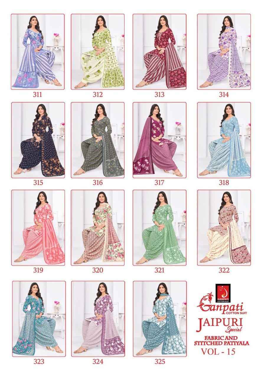 Ganpati Jaipuri Special Patiyala Vol 15 Wholesale Cotton Dress Material ( 15 pcs Catalogue )