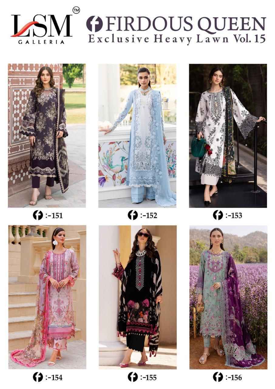 LSM Galleria Firdous Queen Lawn Vol 15 Lawn Cotton Salwar Kameez Wholesale Rate ( 6 Pcs Catalog )