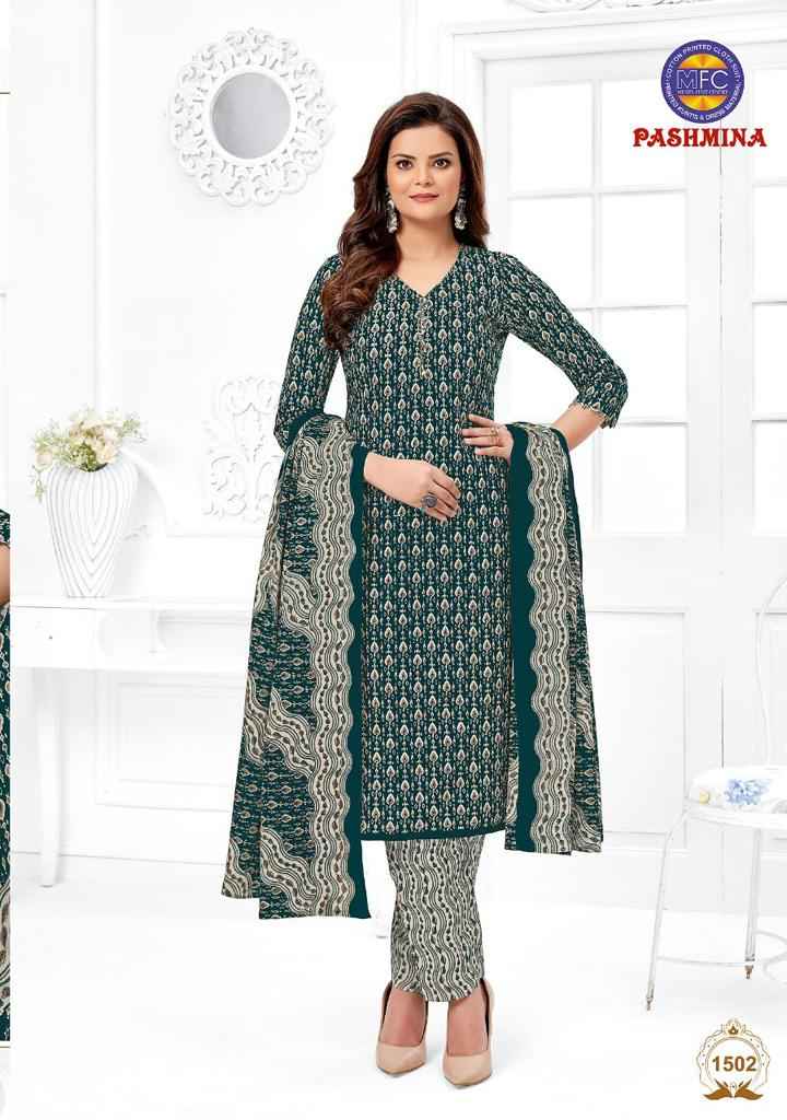 MFC PASHMINA VOL 15 HEAVY COTTON FANCY DESIGNER PRINT SUITS WHOLESALER SURAT