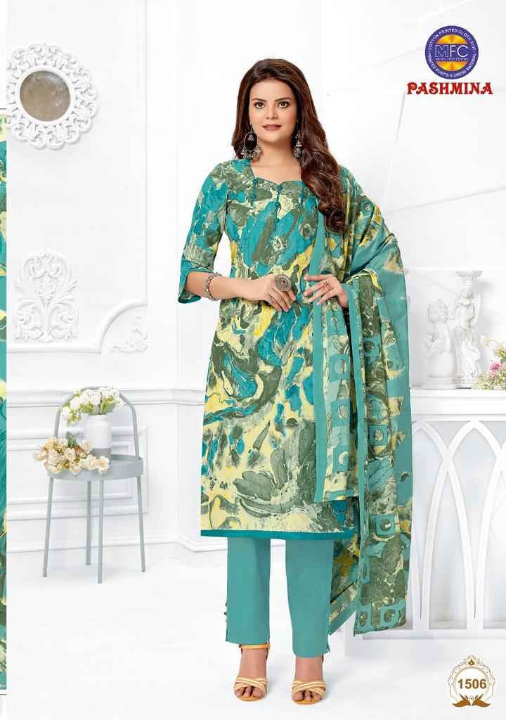 MFC PASHMINA VOL 15 HEAVY COTTON FANCY DESIGNER PRINT SUITS WHOLESALER SURAT